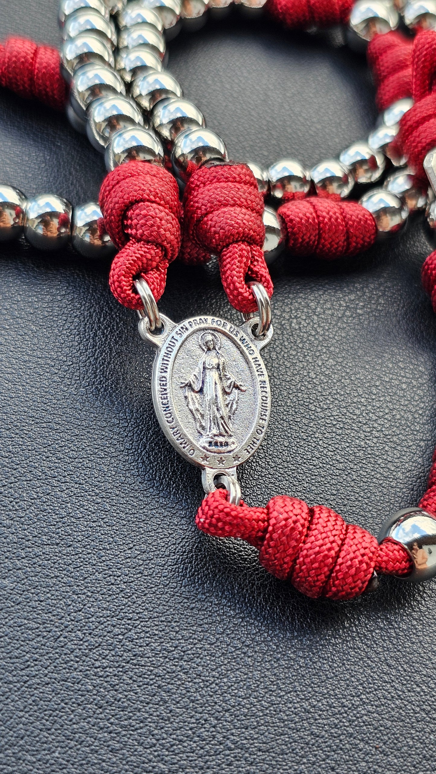 Via Crucis Rosary – Red Paracord & Steel