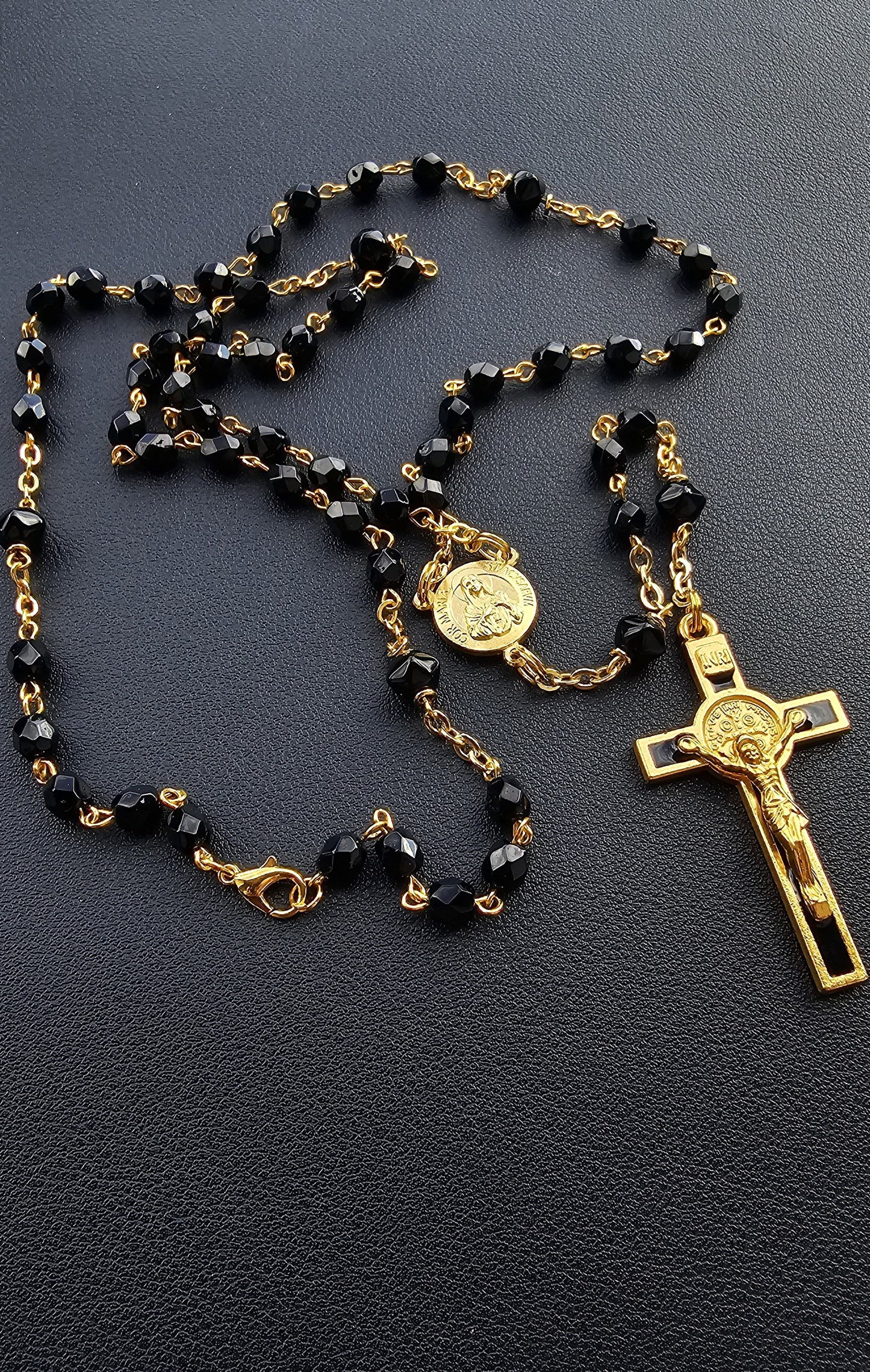 Immaculate Heart of Mary Relic Rosary – Black & Gold