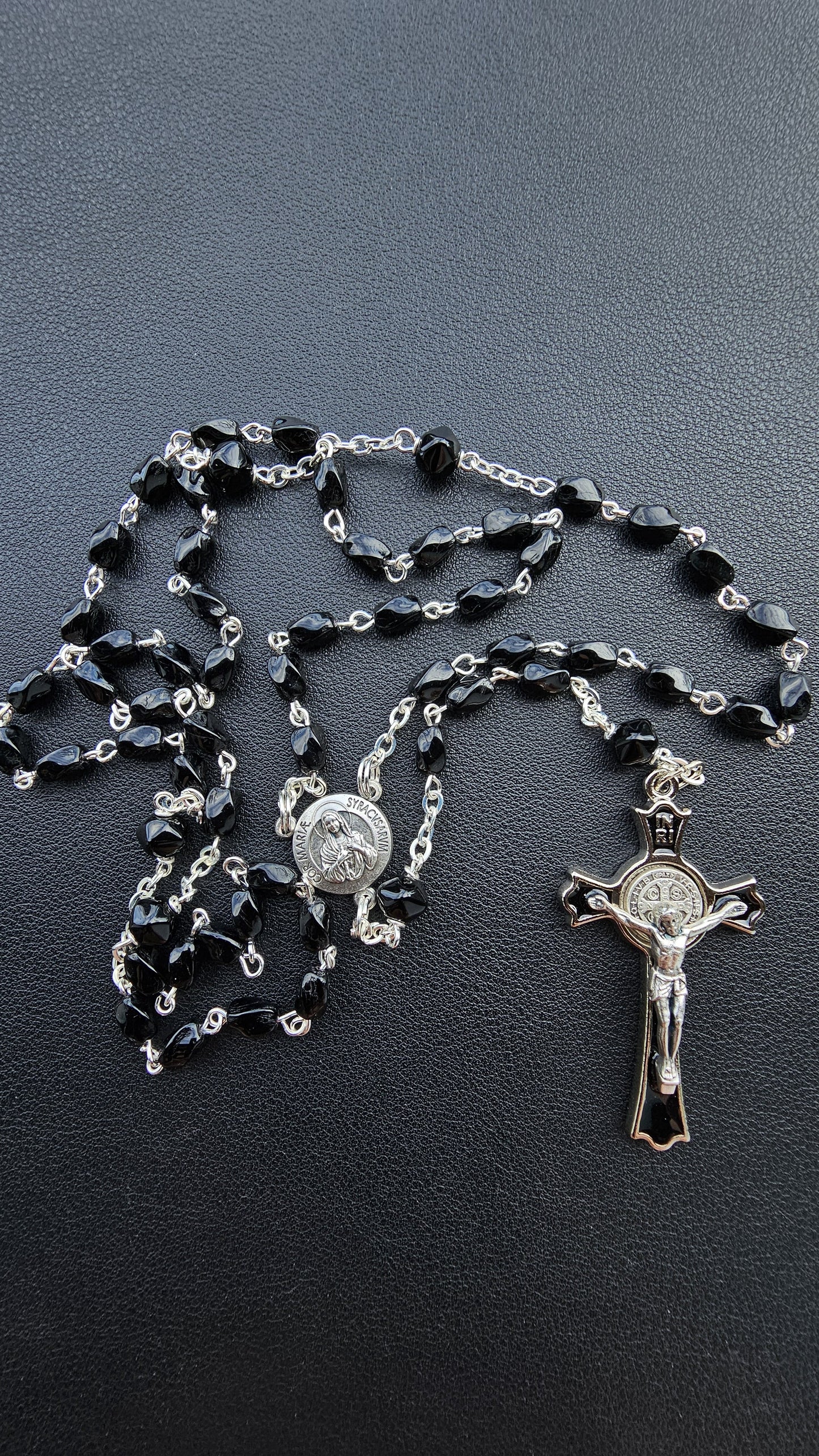 Immaculate Heart of Mary Relic Rosary – Black & Silver