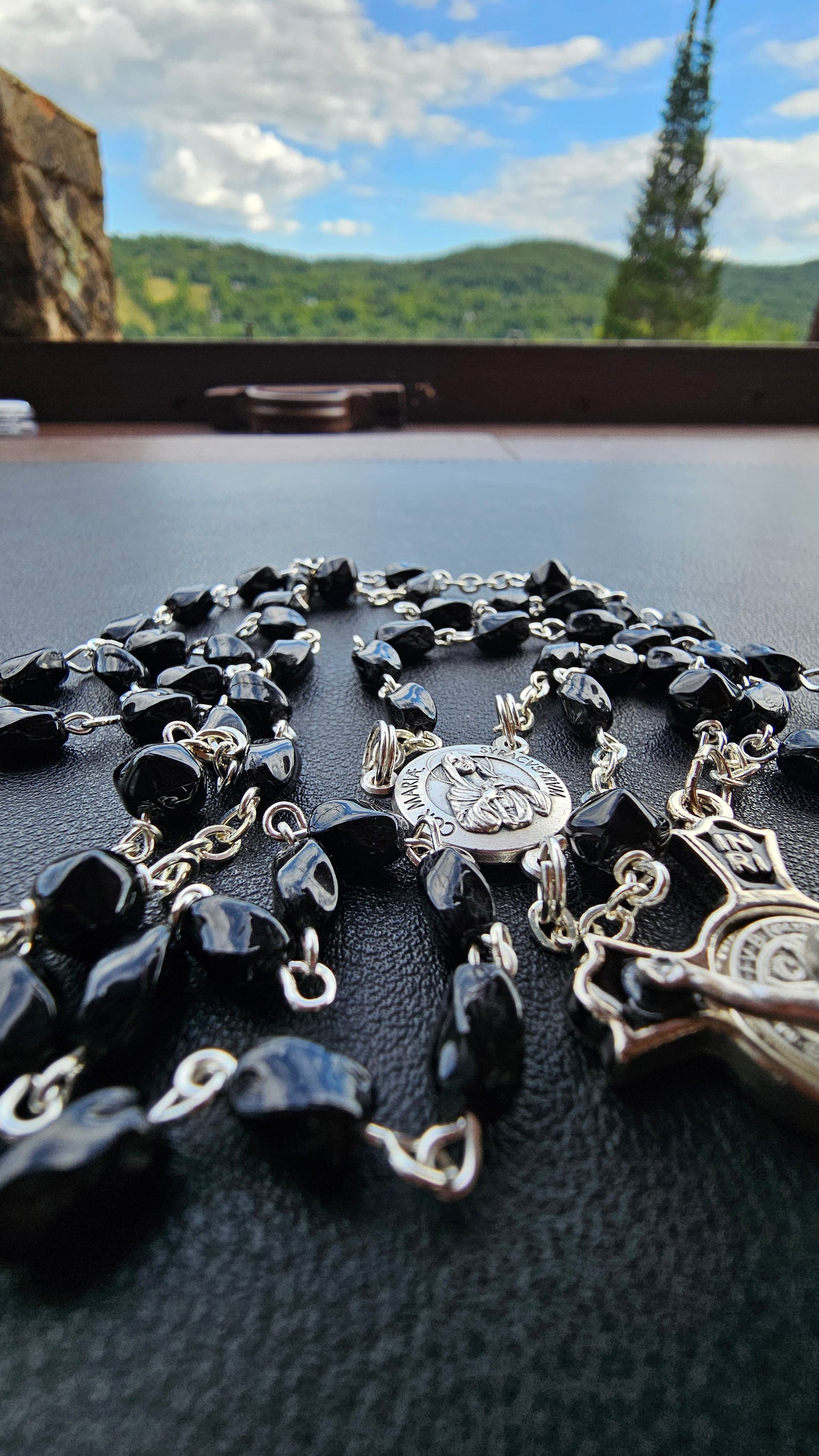 Immaculate Heart of Mary Relic Rosary – Black & Silver