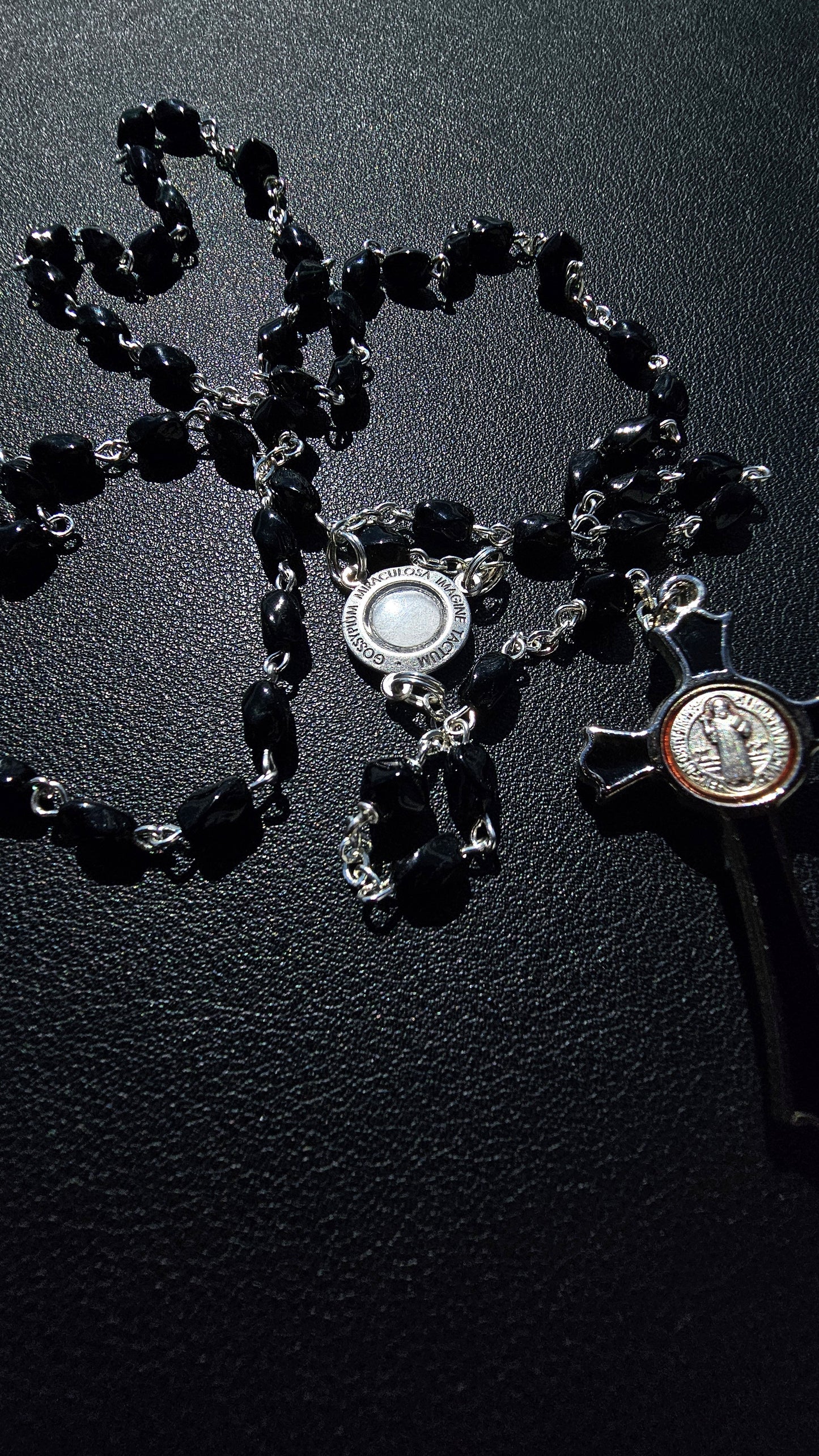 Immaculate Heart of Mary Relic Rosary – Black & Silver