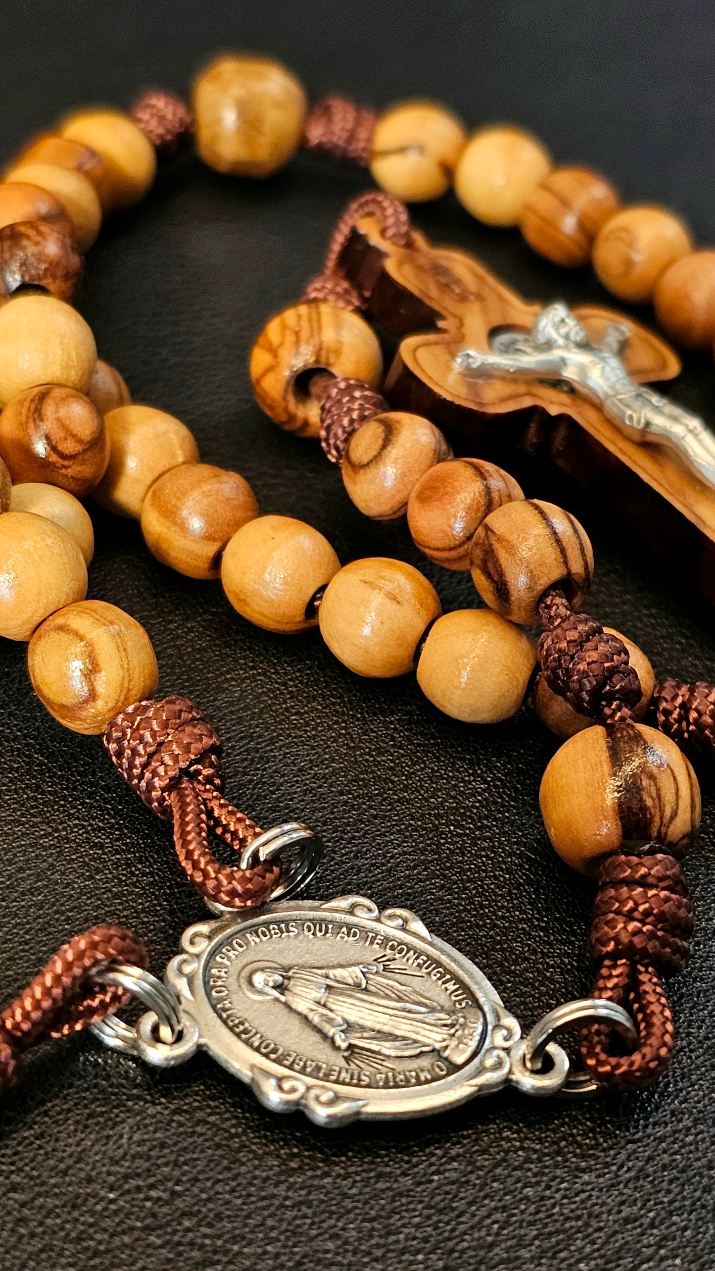 Sacred Olive Rosary | Hand-Carved Round Olive Wood from Nazareth