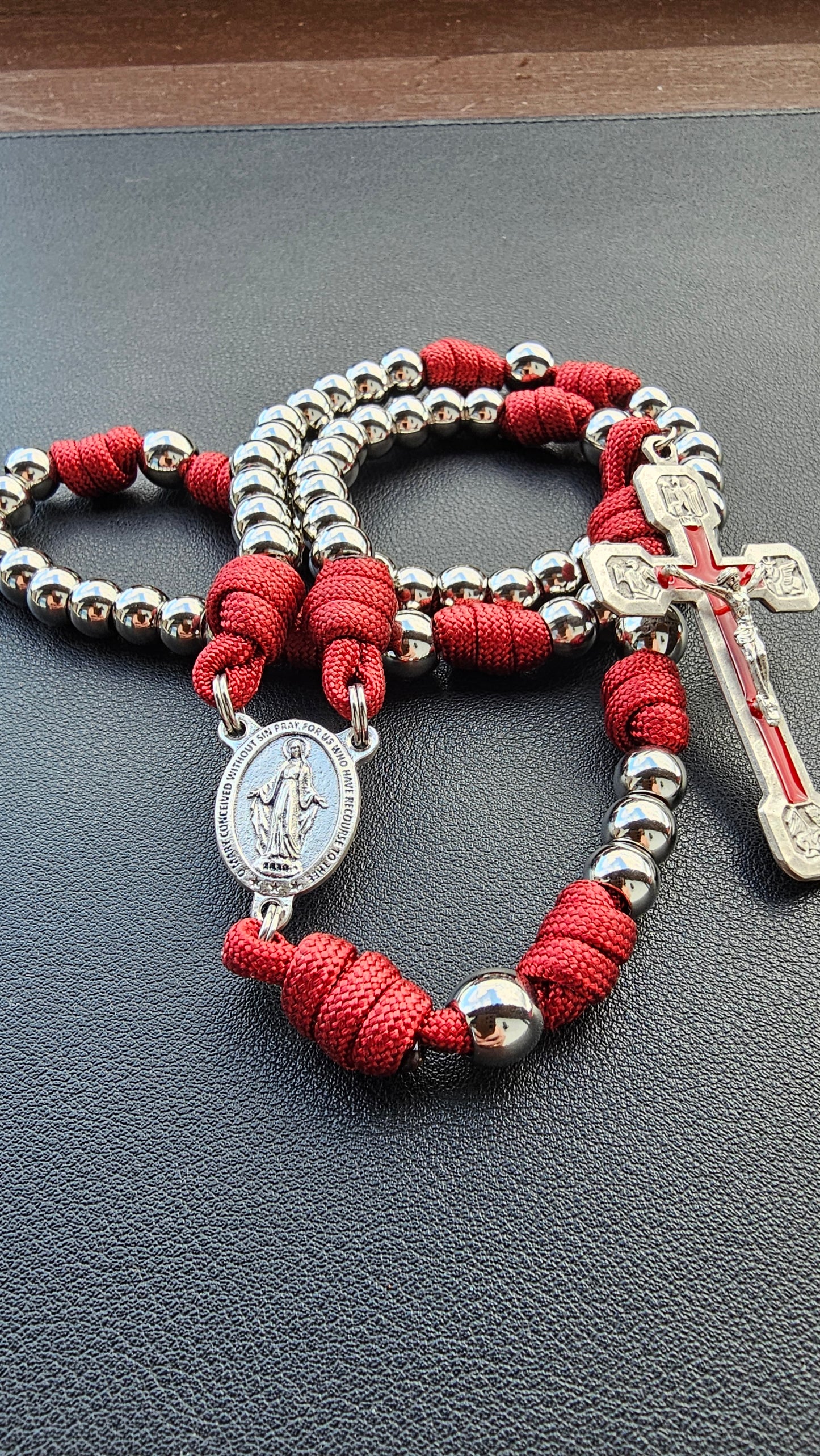 Via Crucis Rosary – Red Paracord & Steel