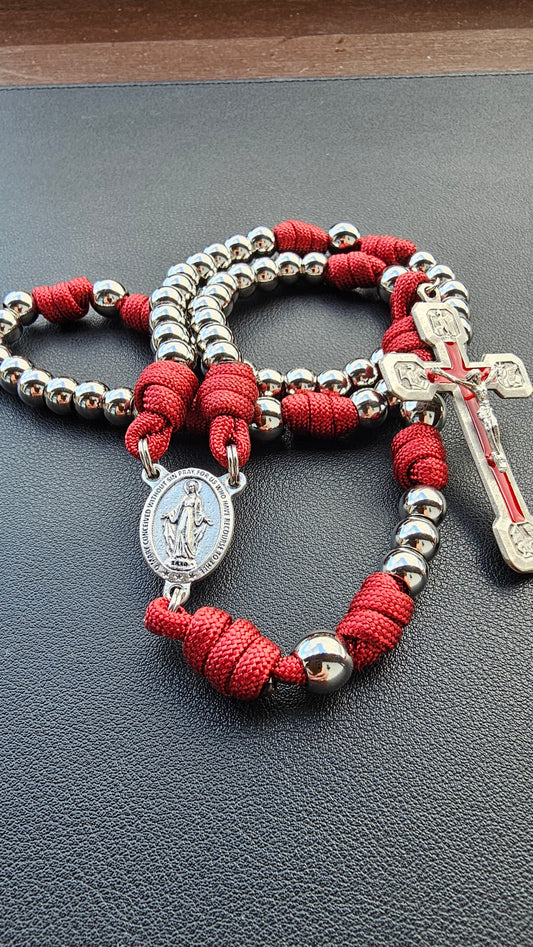 Via Crucis Rosary – Red Paracord & Steel