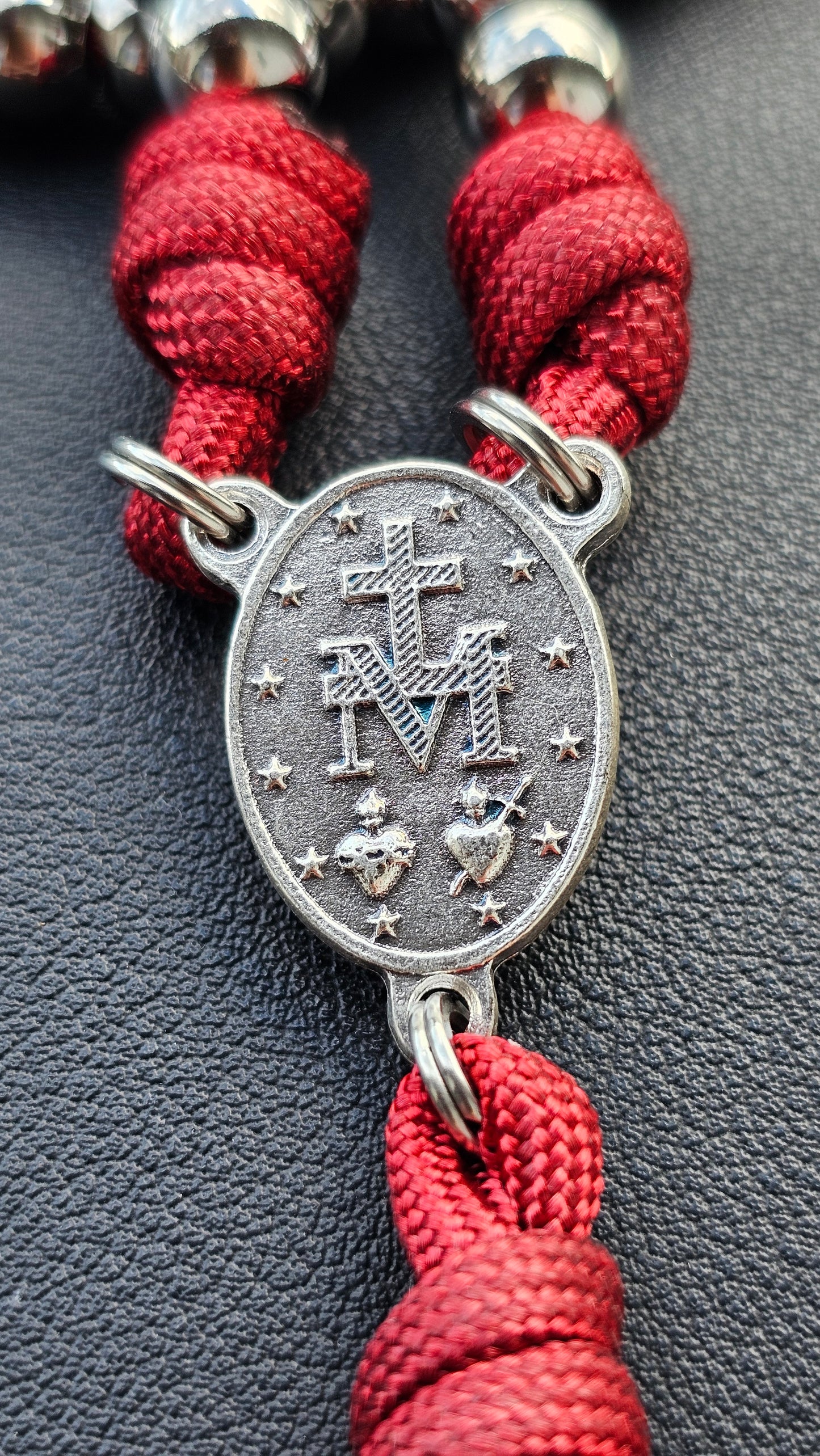 Via Crucis Rosary – Red Paracord & Steel
