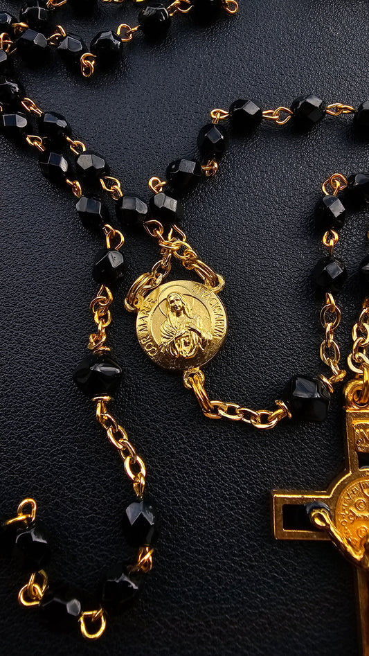 Immaculate Heart of Mary Relic Rosary – Black & Gold
