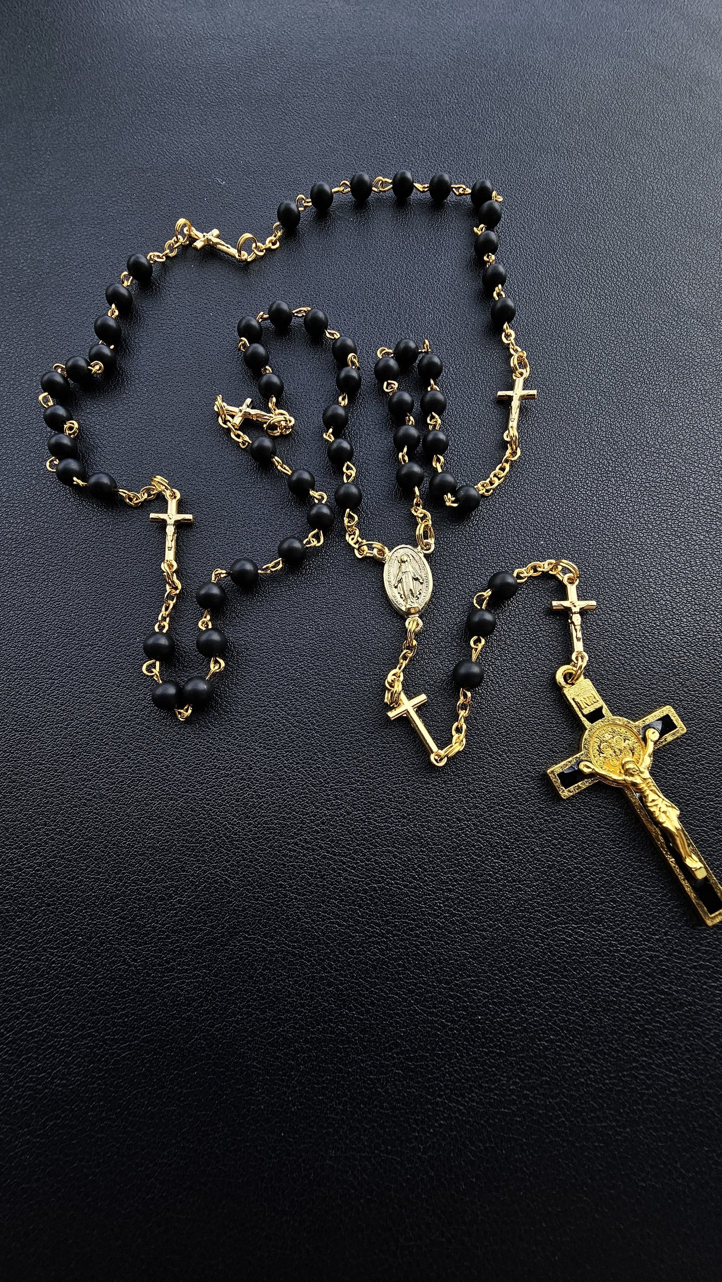 Black & Gold Crucifix-Marker Rosary