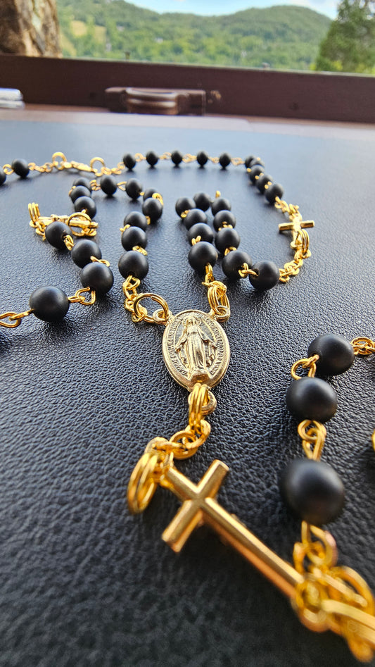 Black & Gold Crucifix-Marker Rosary