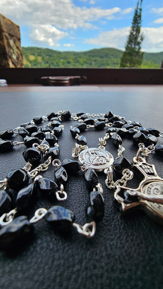Immaculate Heart of Mary Relic Rosary – Black & Silver