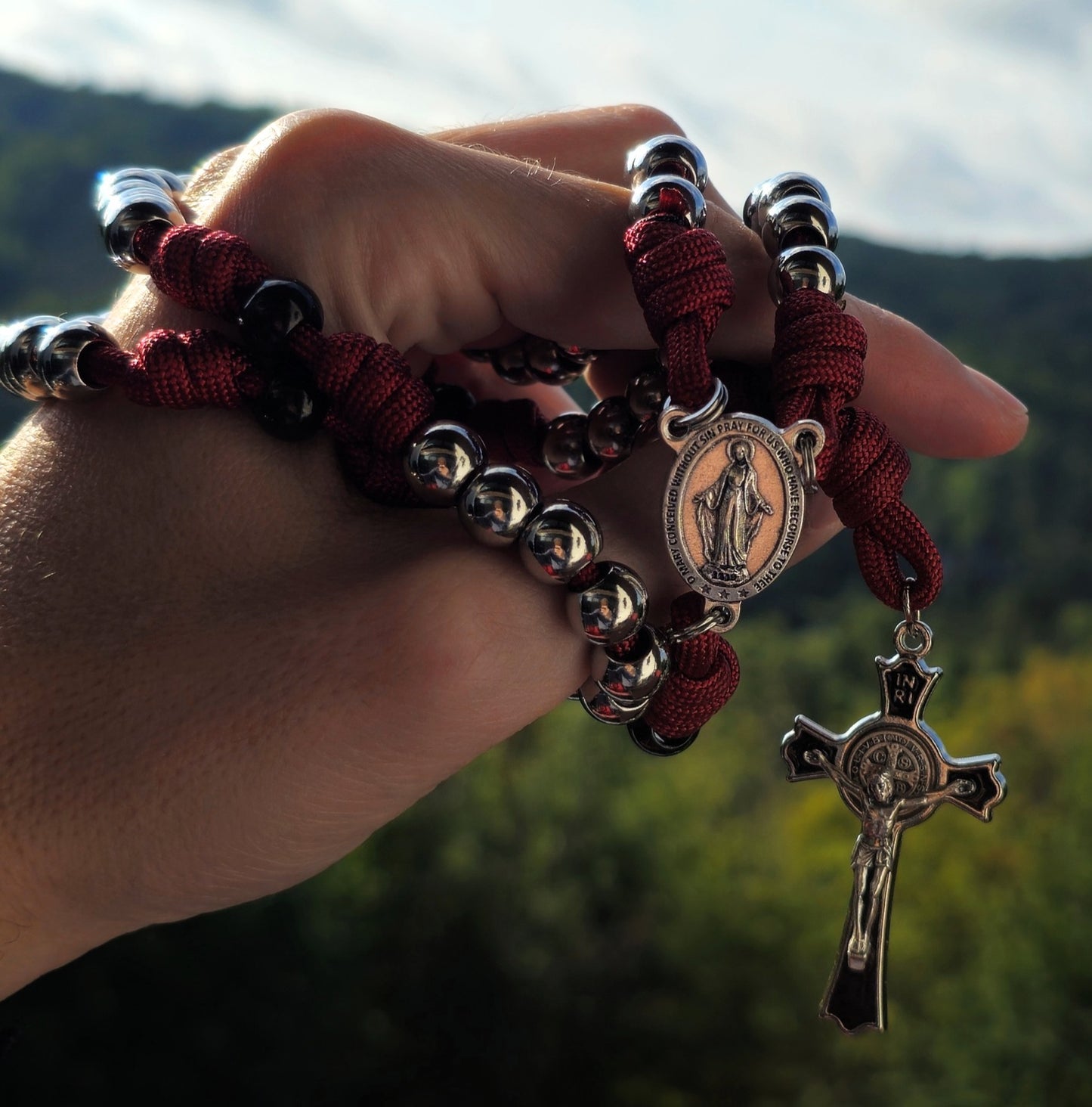Passion Rosary – Red Paracord & Steel