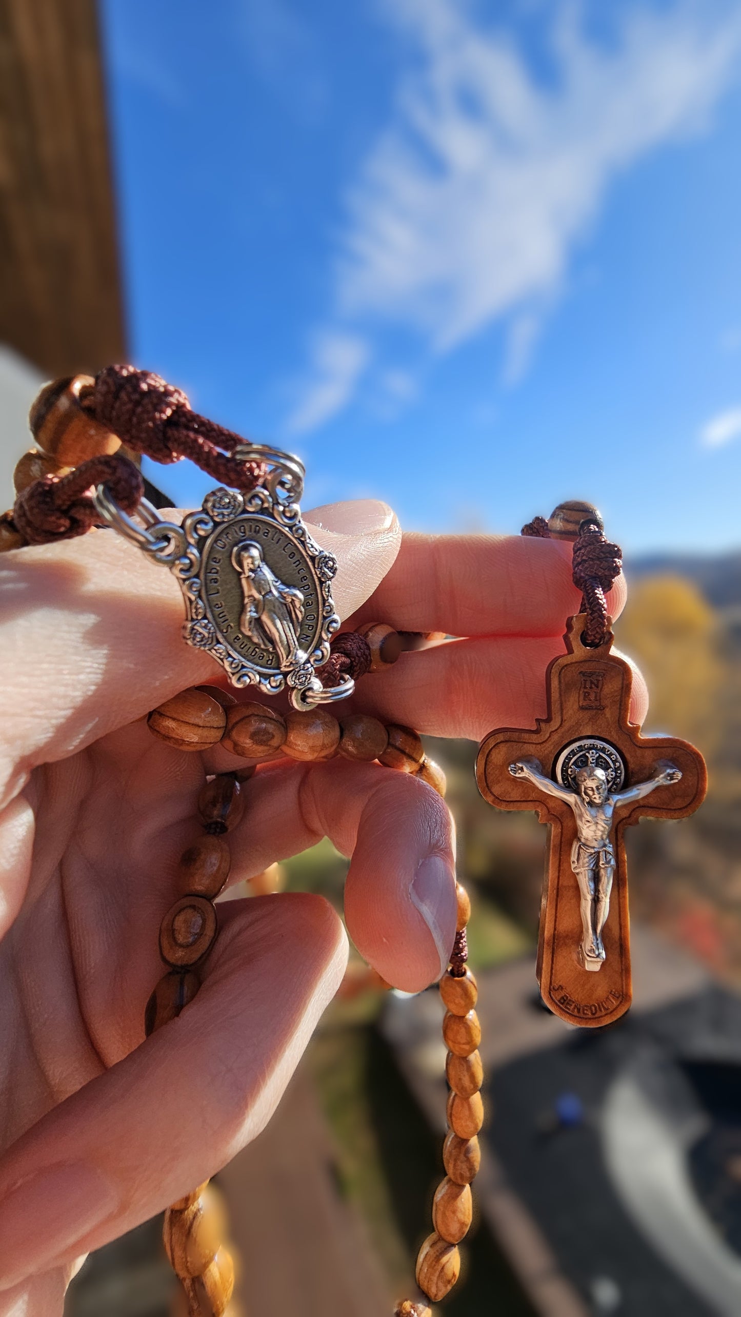 Sacred Olive Rosary | Hand-Carved Oval Olive Wood from Nazareth