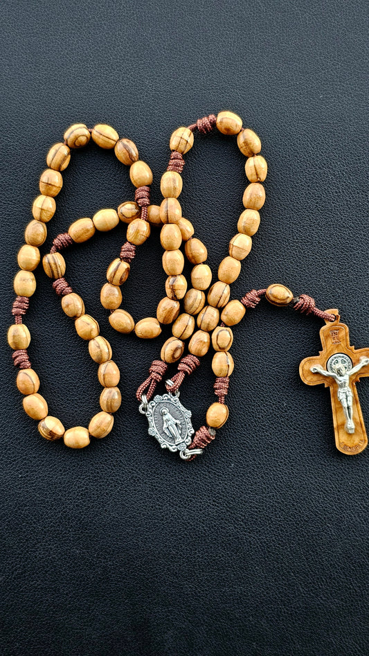 Sacred Olive Rosary | Hand-Carved Oval Olive Wood from Nazareth