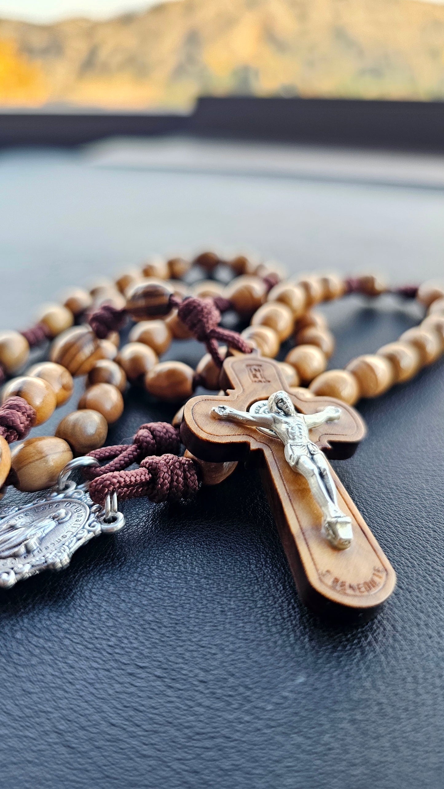 Sacred Olive Rosary | Hand-Carved Oval Olive Wood from Nazareth