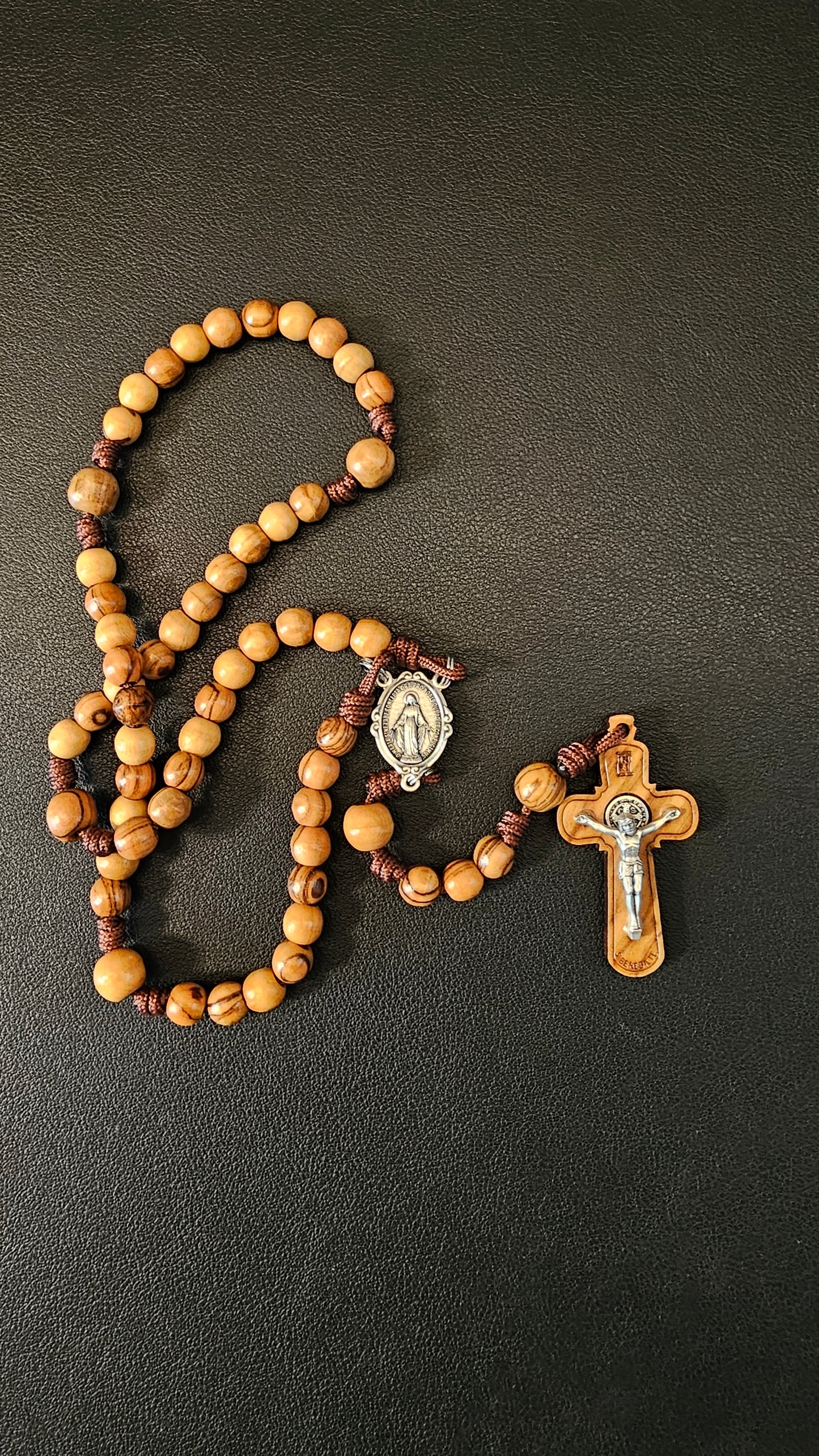 Sacred Olive Rosary | Hand-Carved Round Olive Wood from Nazareth