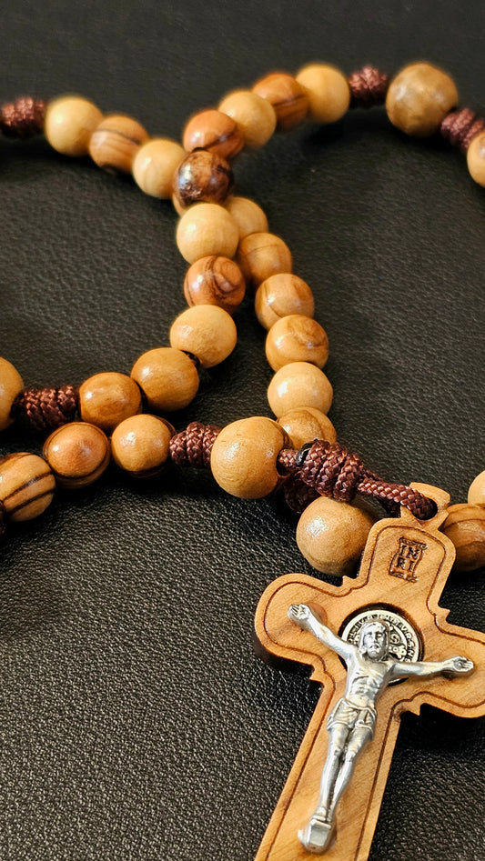 Sacred Olive Rosary | Hand-Carved Round Olive Wood from Nazareth